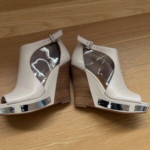 Vince Camuto Cream and Silver Wedge Sandals